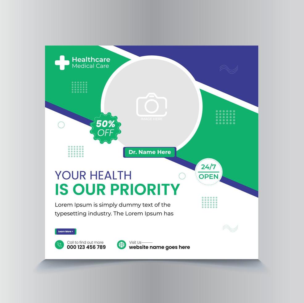 medical healthcare services social media post design template doctor, healthcare, nursing, hospital web banner template vector