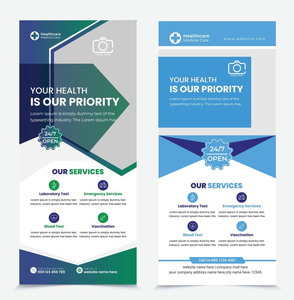 Medical Healthcare Rollup banner. Multipurpose business Blue Green