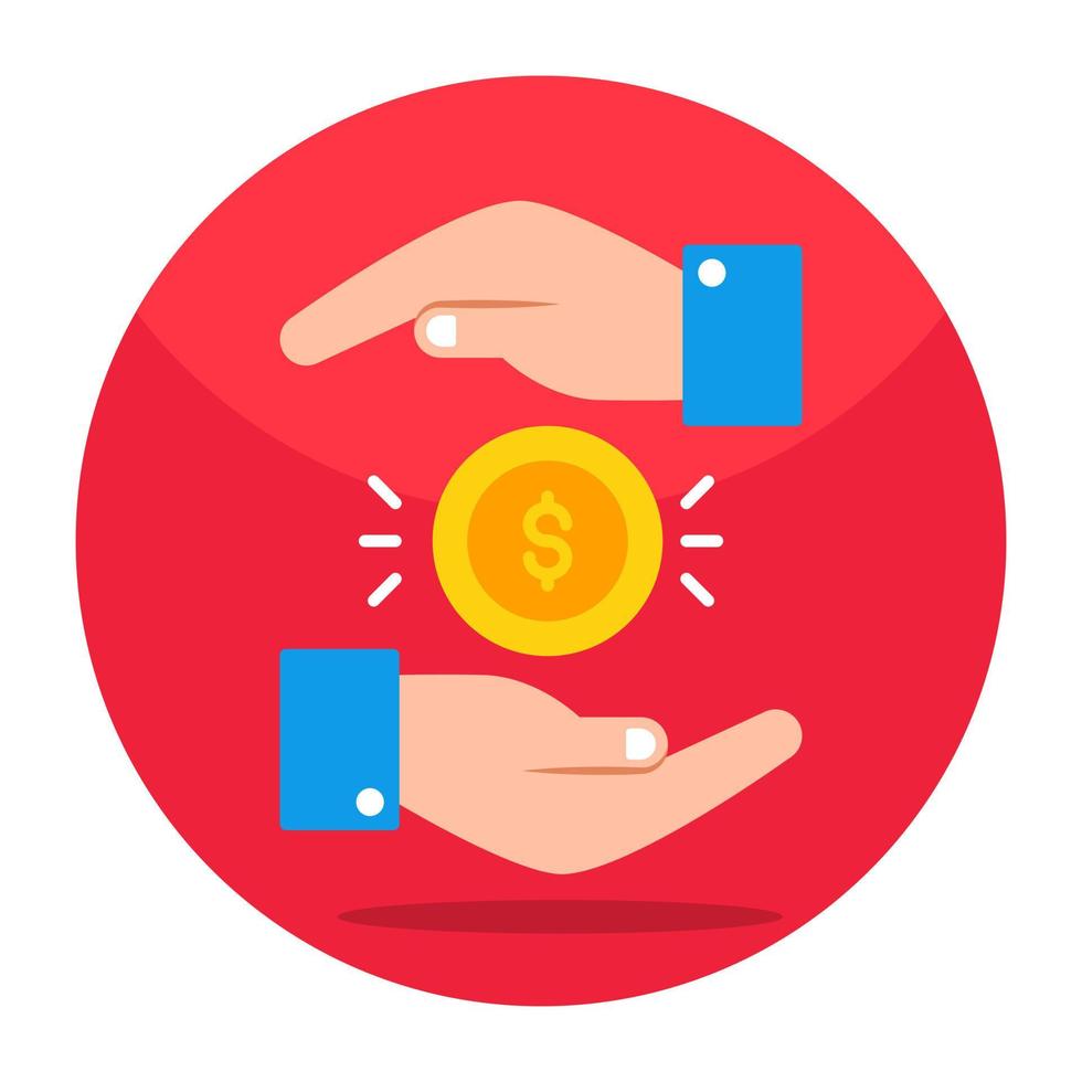 Banknote inside hands, flat design of money care icon vector
