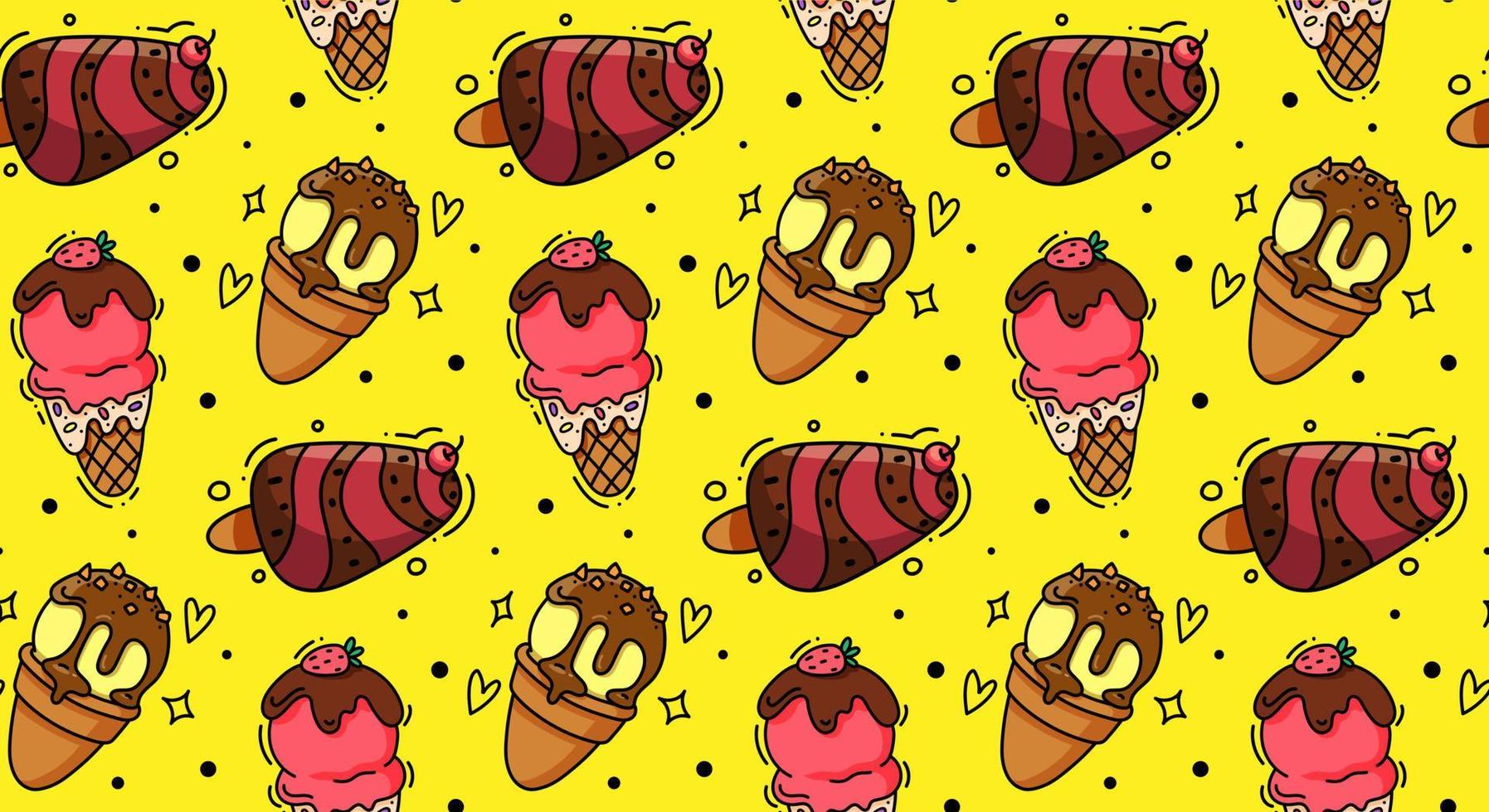 Seamless vector ice cream background in happy bright colors