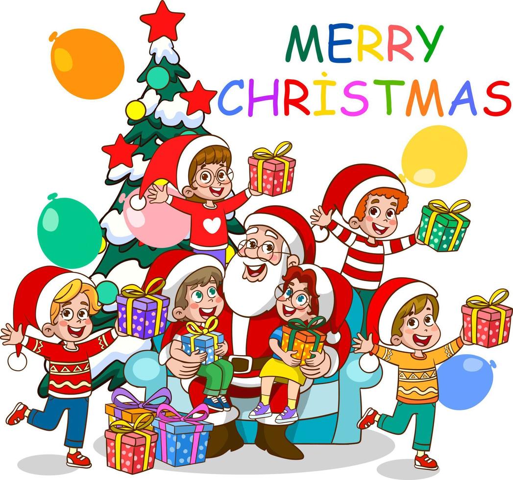 Children Celebrating New Year And Christmas vector