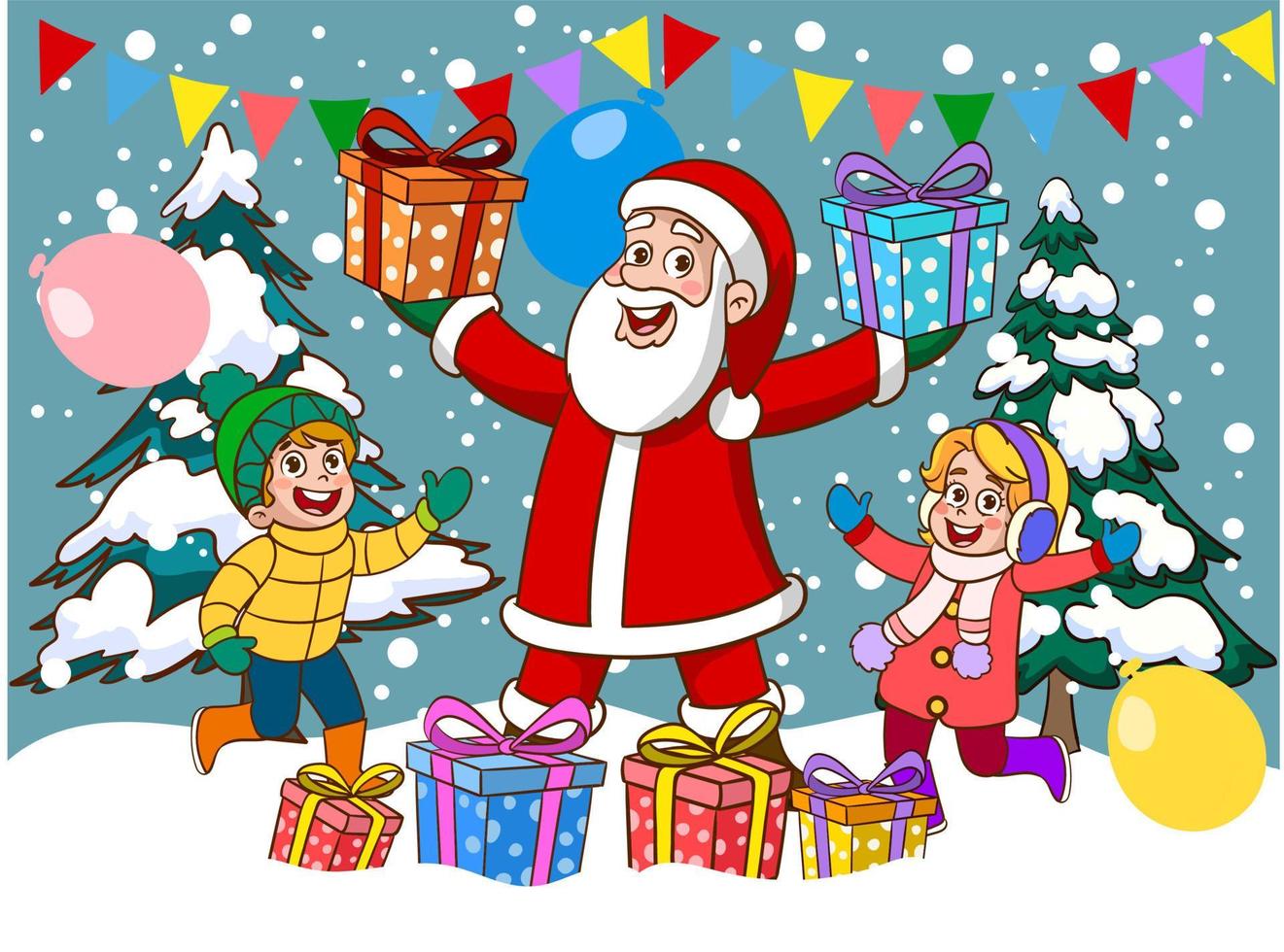 Children Celebrating New Year And Christmas vector