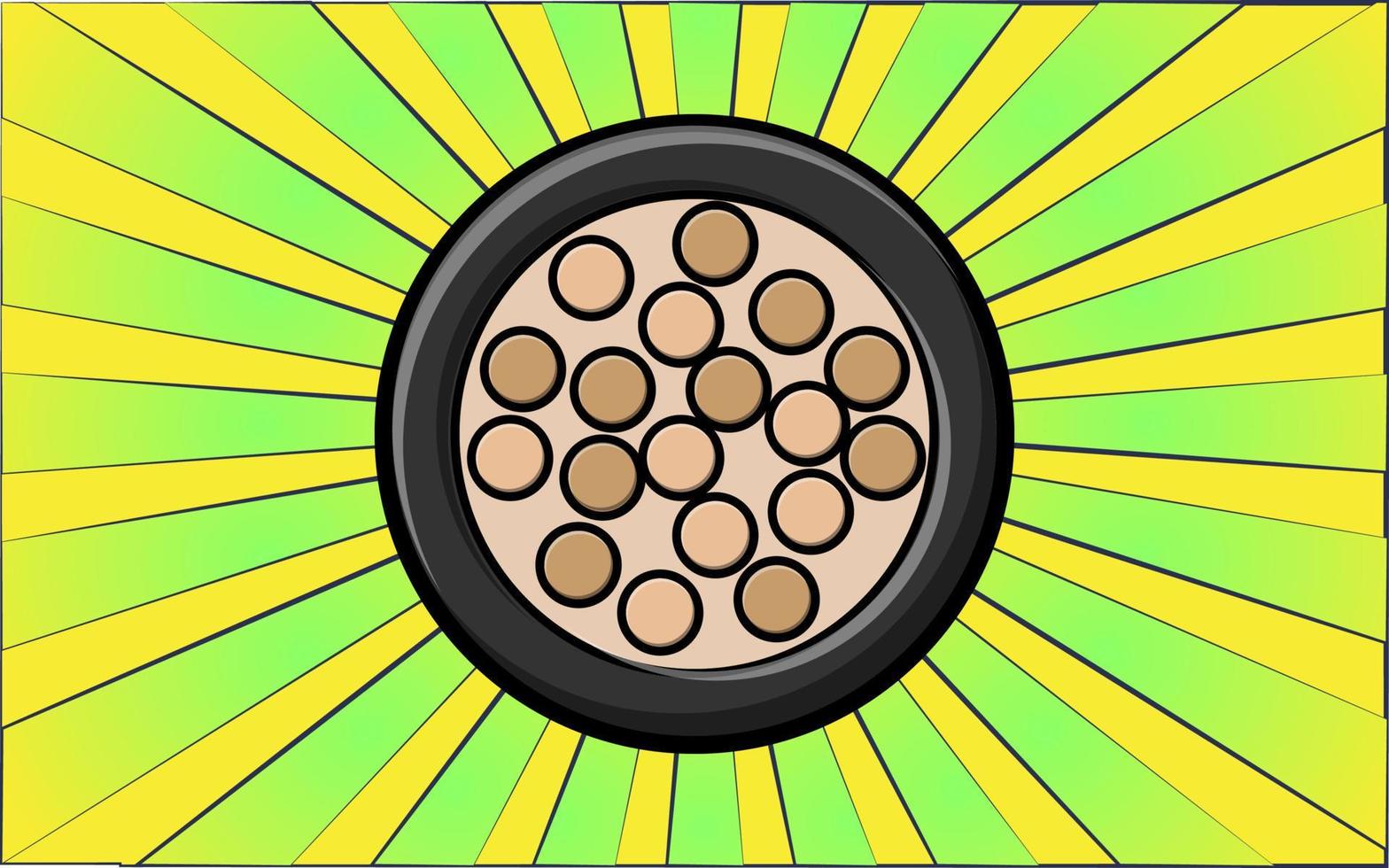 Beauty glamorous round powder for makeup and beauty guidance on a background of abstract green rays. Vector illustration