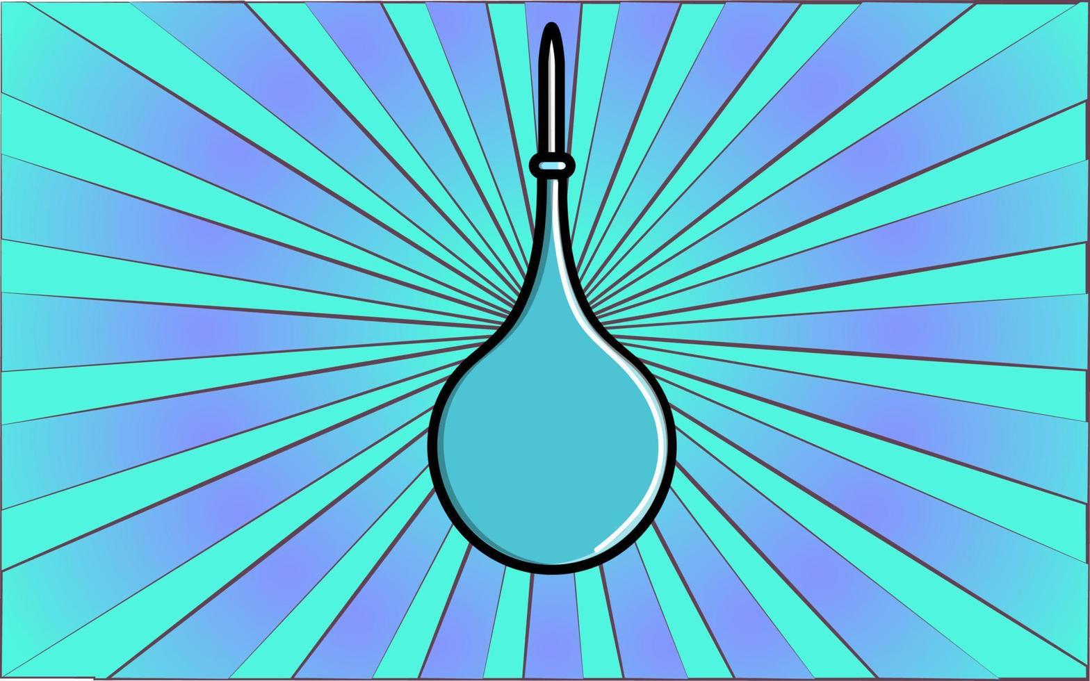 Medical pharmacological blue rubber enema for washing the intestines for health care on a background of abstract blue rays. Vector illustration