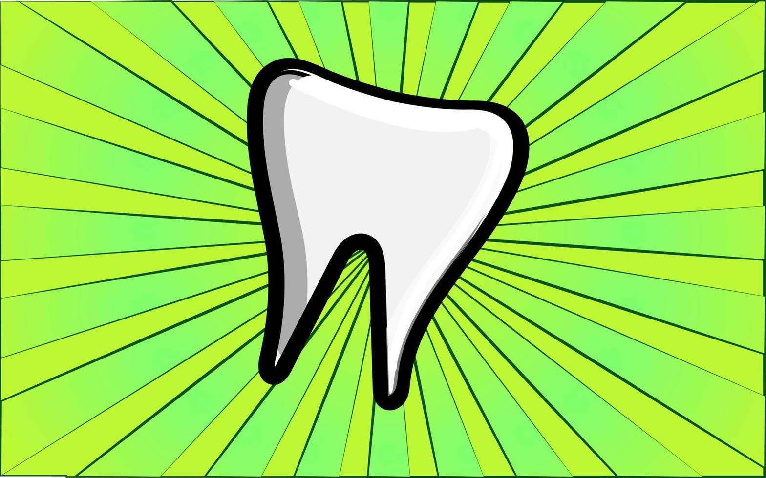Medical dental white healthy molar tooth on a background of abstract green rays. Vector illustration