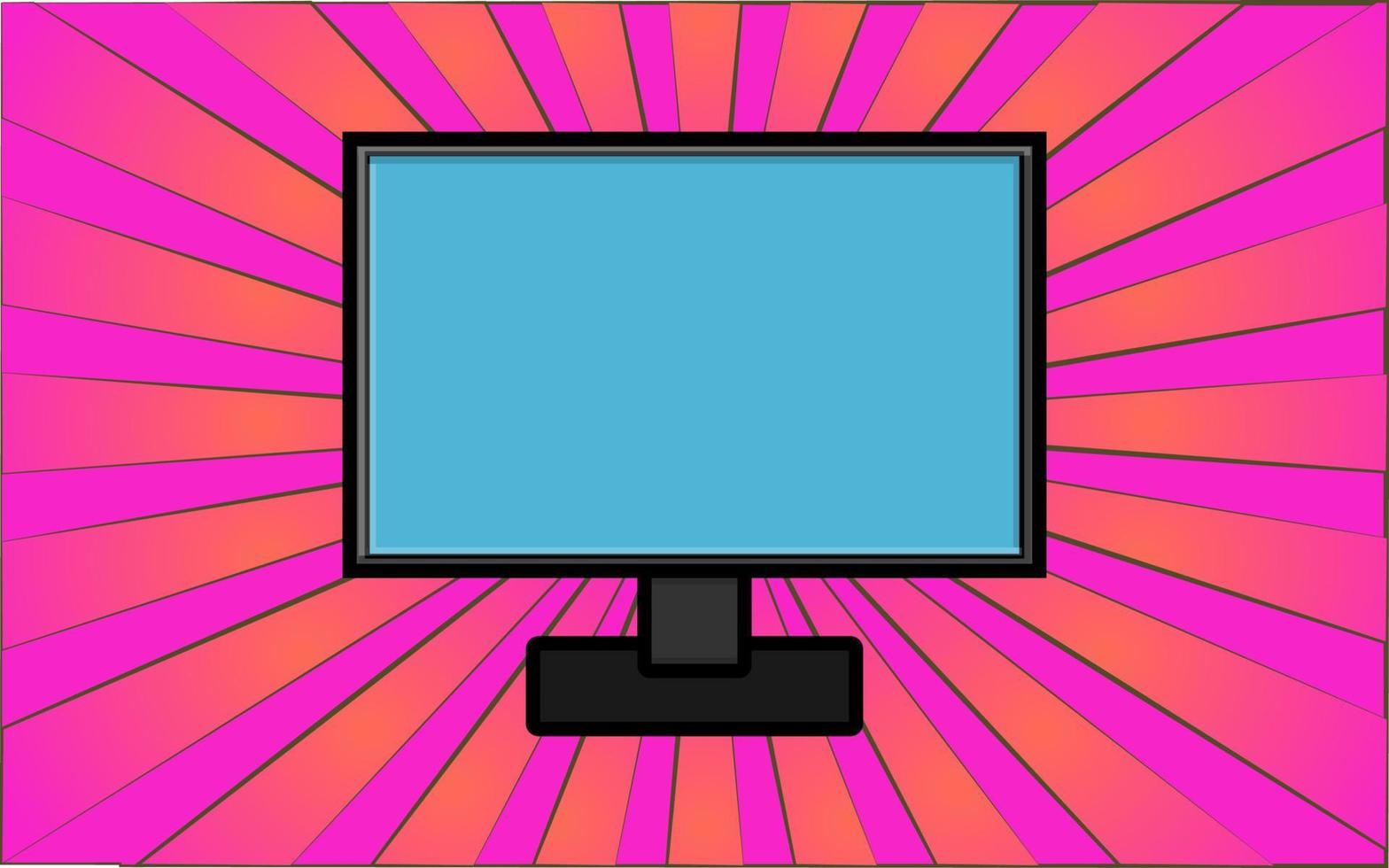 Modern digital computer monitor on a background of abstract purple rays. Vector illustration