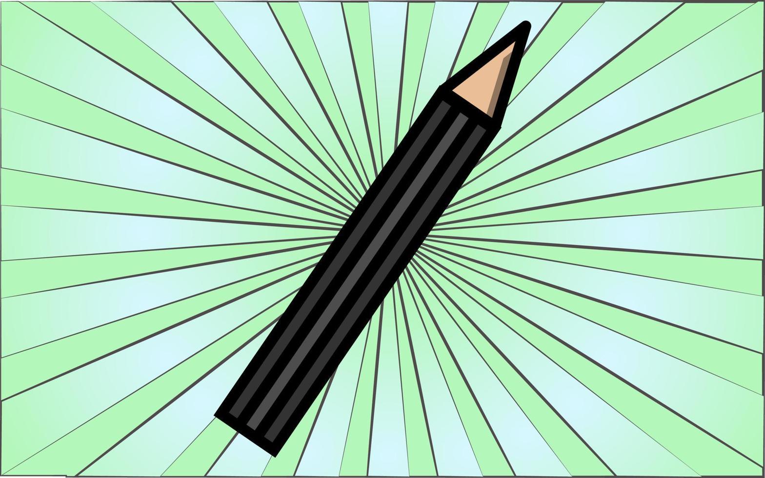 Beauty glamorous black pencil for makeup and beauty guidance on a background of abstract green rays. Vector illustration