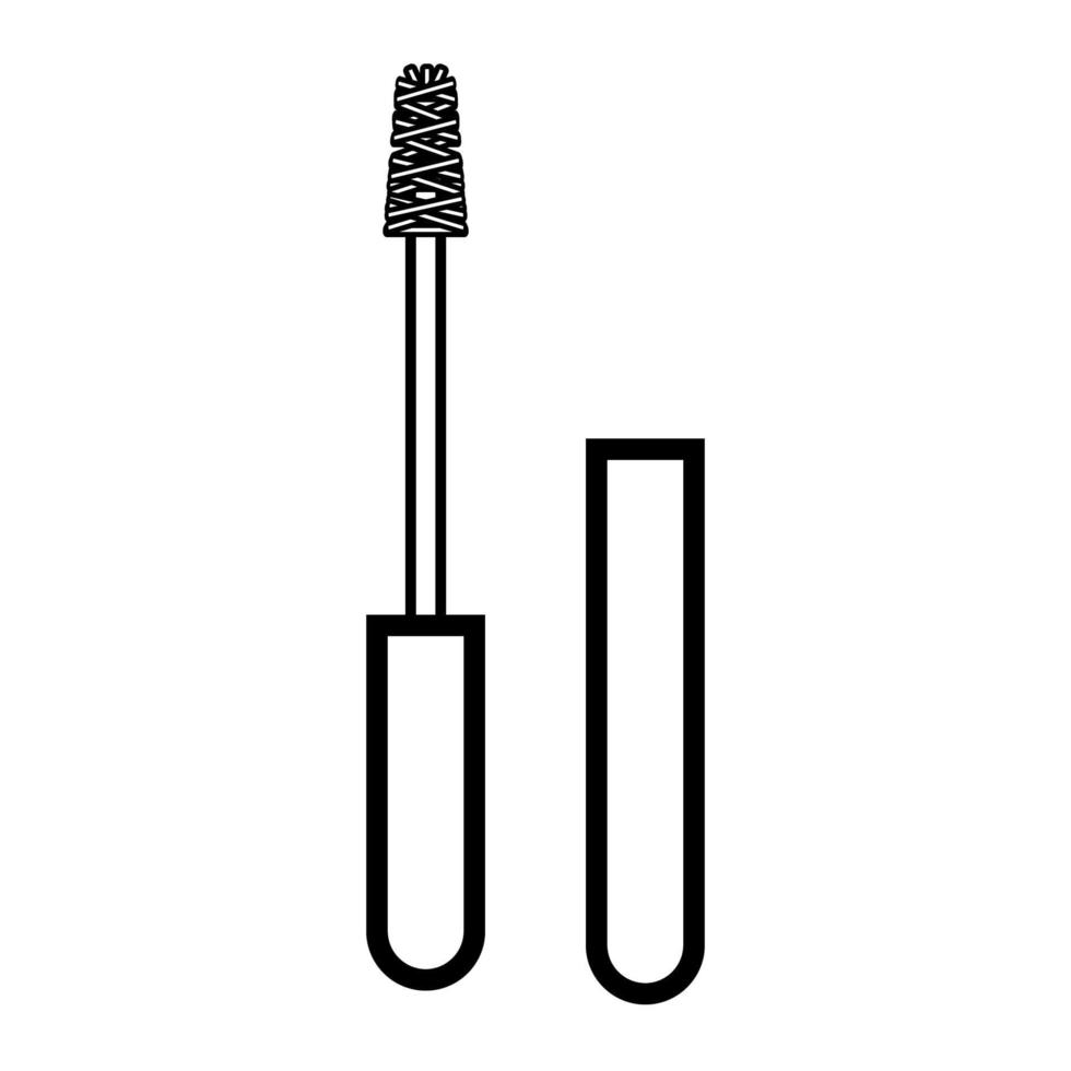 Black and white icon is a simple linear fashionable glamorous makeup, mascara for eyelashes and eyebrows, applying makeup and beauty guidance. Vector illustration