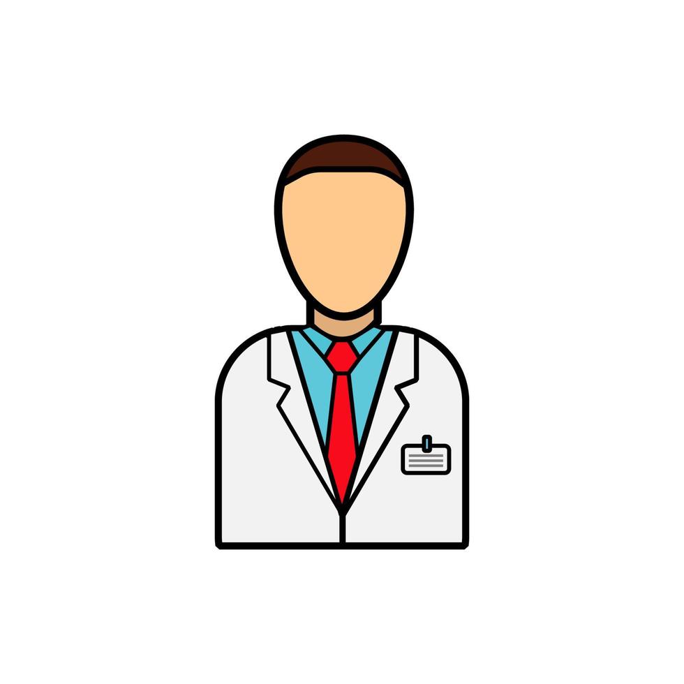 Male doctor of medicine in a white coat with a badge, health worker for the treatment of diseases of patients, a simple icon on a white background. Vector illustration