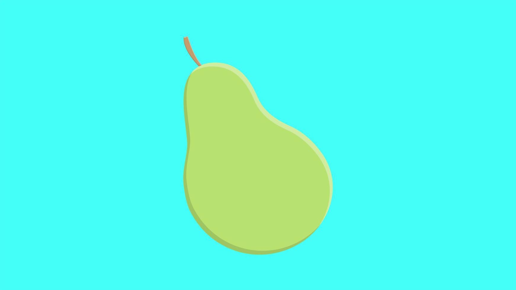 vector illustration. pear green on a turquoise background. cute drawing with fruit. pear with a twig in the picture. healthy fruits