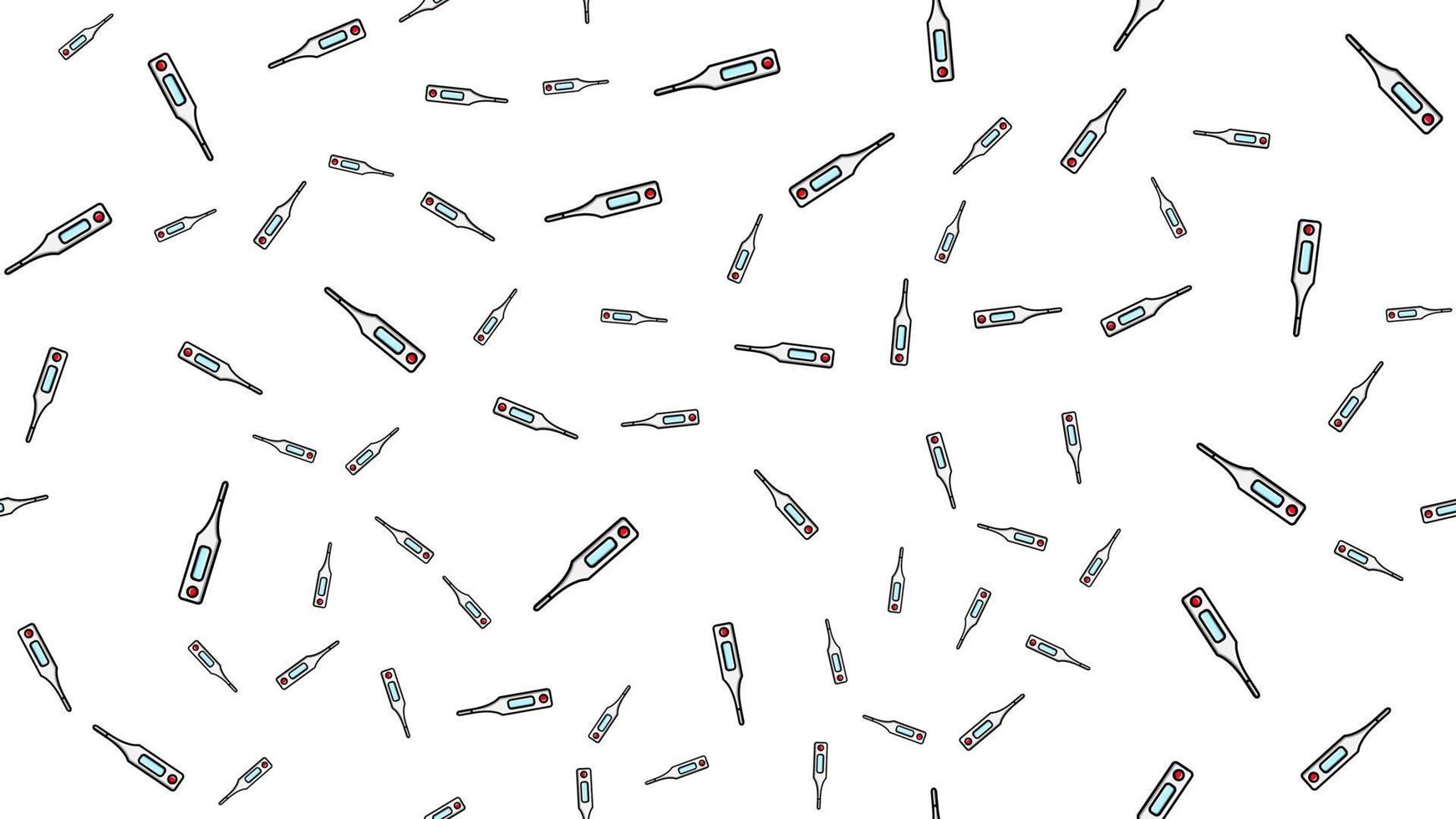Seamless pattern texture of endless repetitive medical digital modern electronic thermometers for measuring body temperature on a white background. Vector illustration