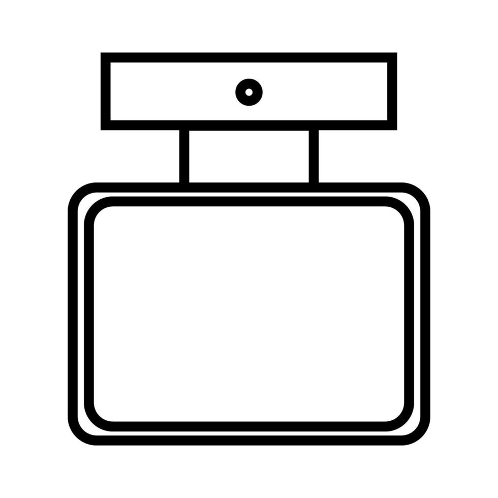 Black and white icon is a simple linear fashionable glamorous cosmetics, glass bottle with perfume, adicolon, toilet water with a pleasant smell and beauty guidance. Vector illustration