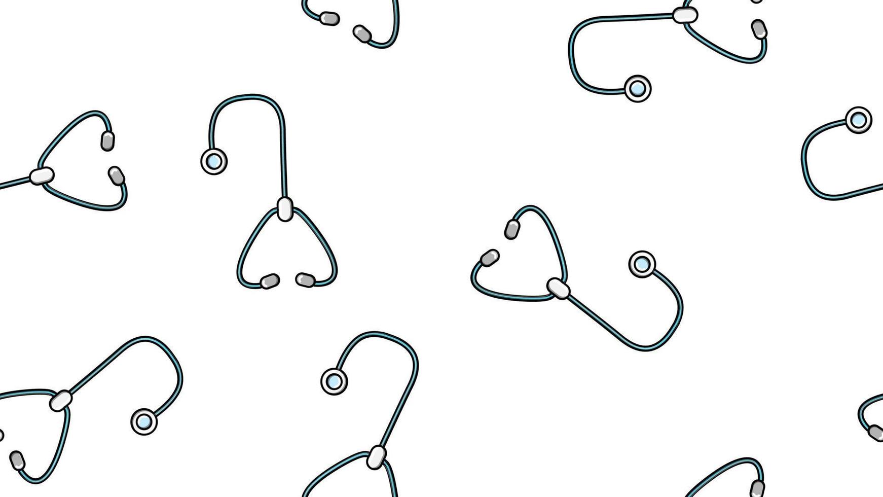 Seamless pattern texture of endless repetitive medical instruments with stethoscopes of phonendoscopes for listening to lungs and hearts on a white background. Vector illustration
