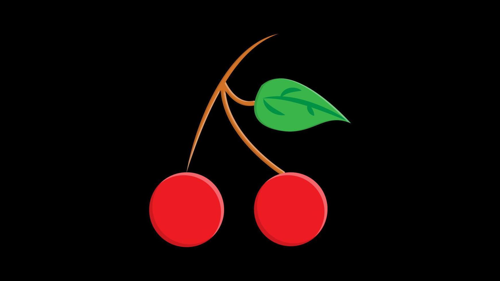 vector illustration. red small cherry on a black background. two cherries on a brown twig. illustration with food. berries for food. healthy vegan food