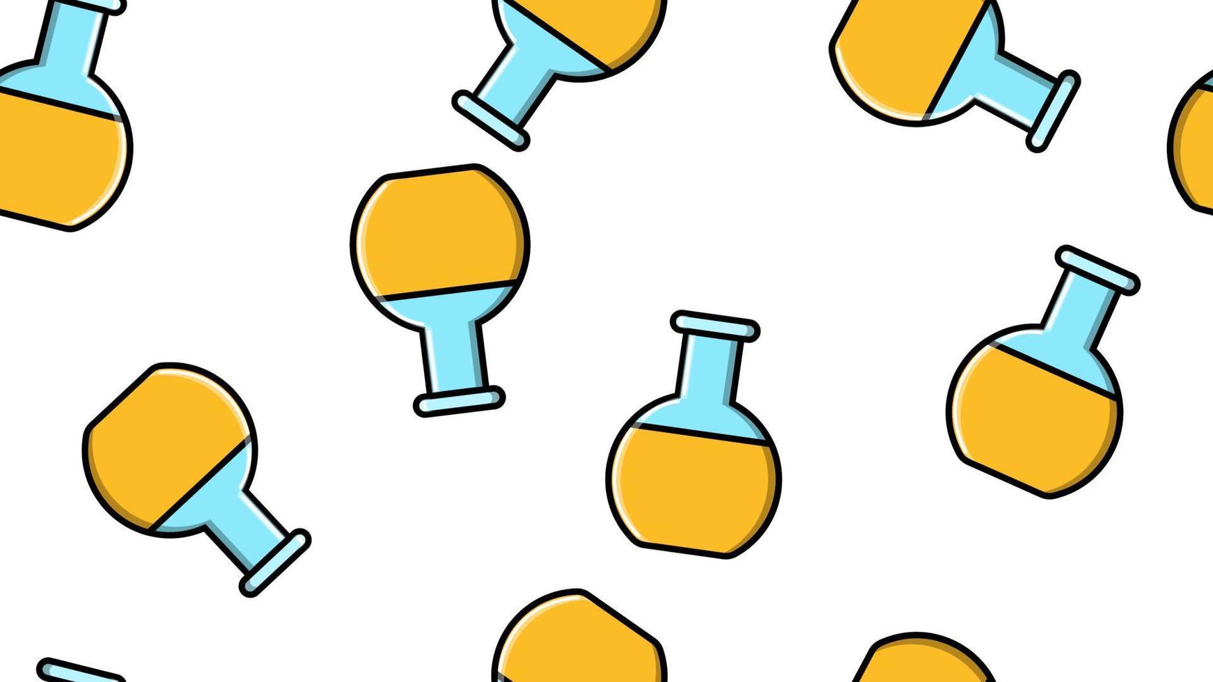 Seamless pattern texture of endless repetitive round yellow medical chemical glass scientific test tubes of flasks cans on white background. Vector illustration