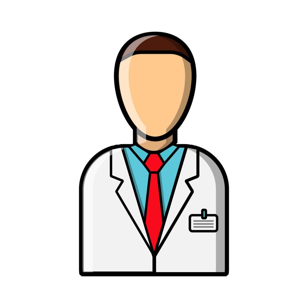 Male doctor of medicine in a white coat with a badge, health worker for the treatment of diseases of patients, icon on a white background. Vector illustration