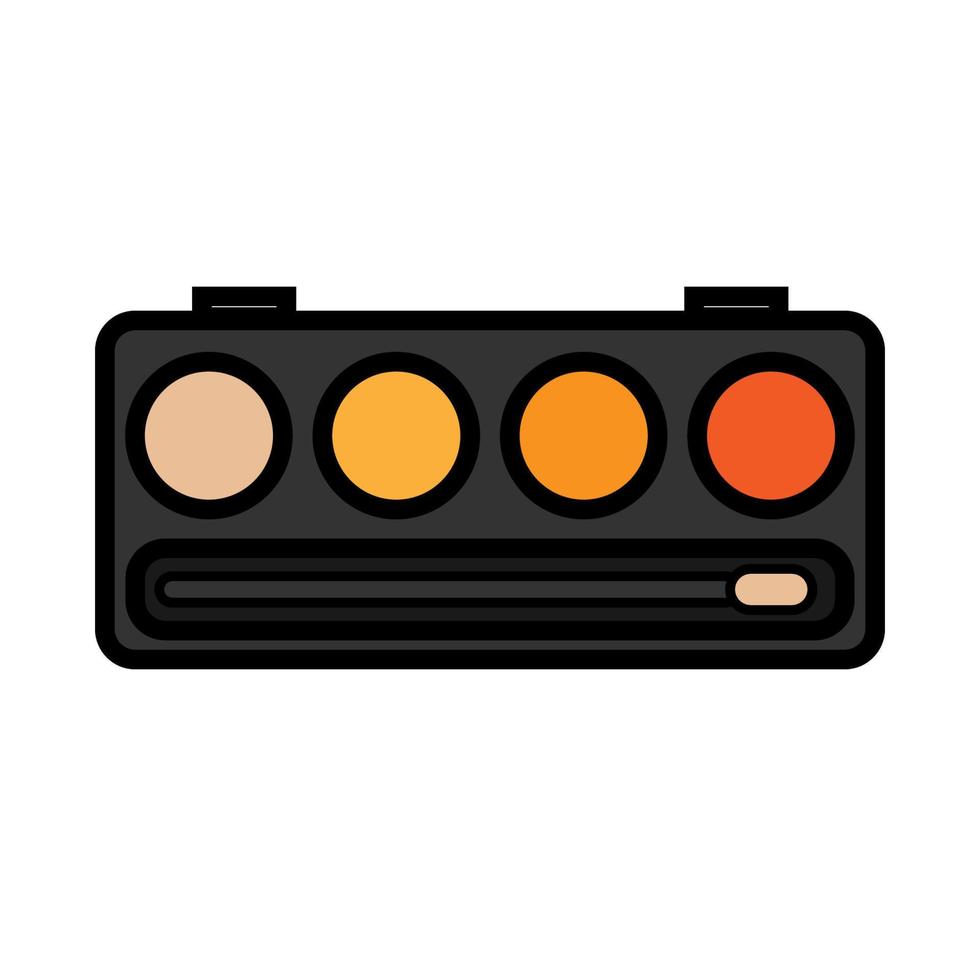 Flat icon is a simple glamorous cosmetics rectangular powder box with a mirror, eye shadows and eyelids applying make-up beauty guidance. Vector illustration