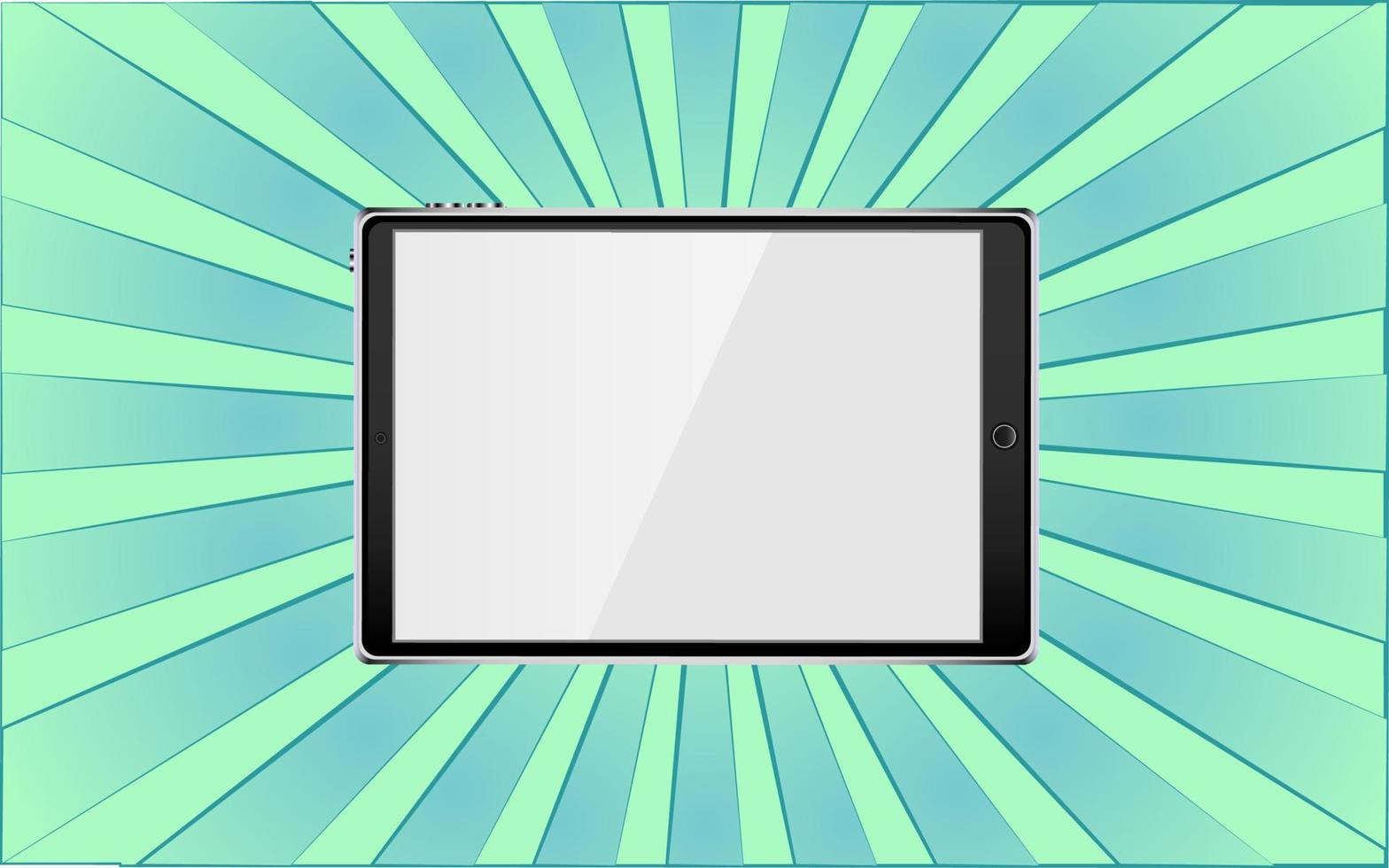 Modern digital mobile tablet on a background of abstract blue rays. Vector illustration