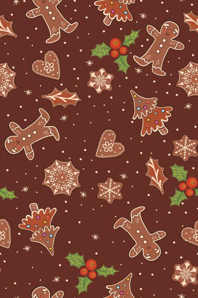 Seamless pattern with gingerbread and berries. Vector graphics.