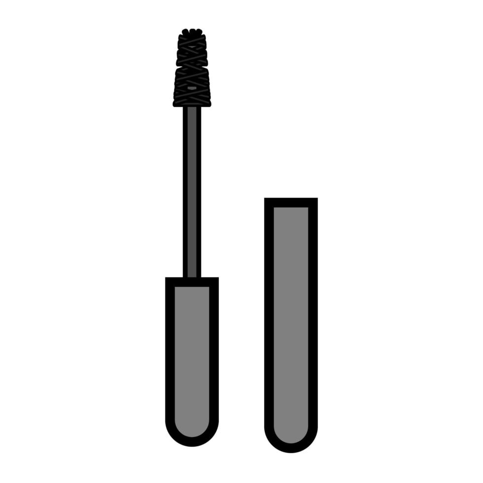 Flat black icon is a simple fashionable glamorous makeup, mascara for eyelashes and eyebrows, applying makeup and beauty guidance. Vector illustration