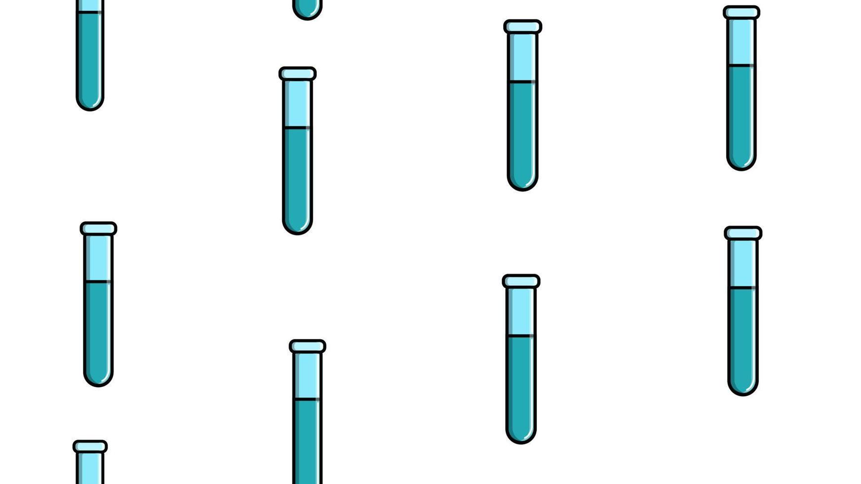 Seamless pattern texture of endless repetitive long blue medical chemical glass scientific test tubes of flasks cans on white background. Vector illustration