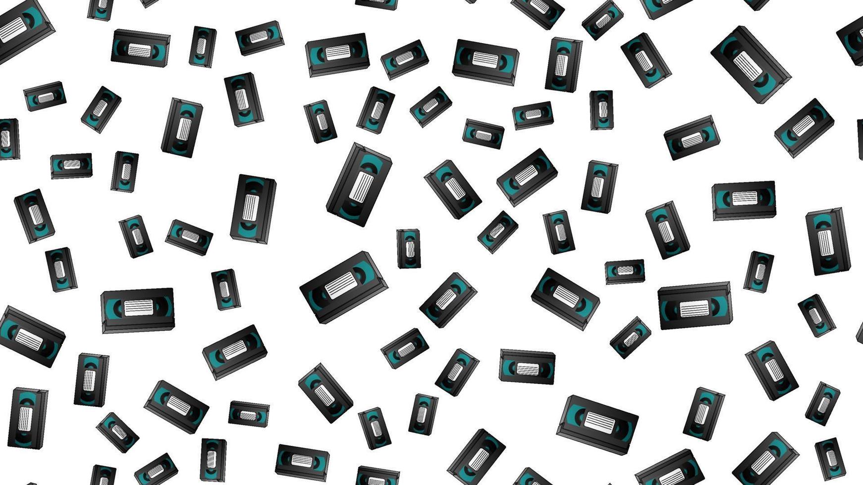 Seamless pattern of retro old hipster video cassettes for watching movies from the 70s, 80s, 90s, 2000s on a white background vector