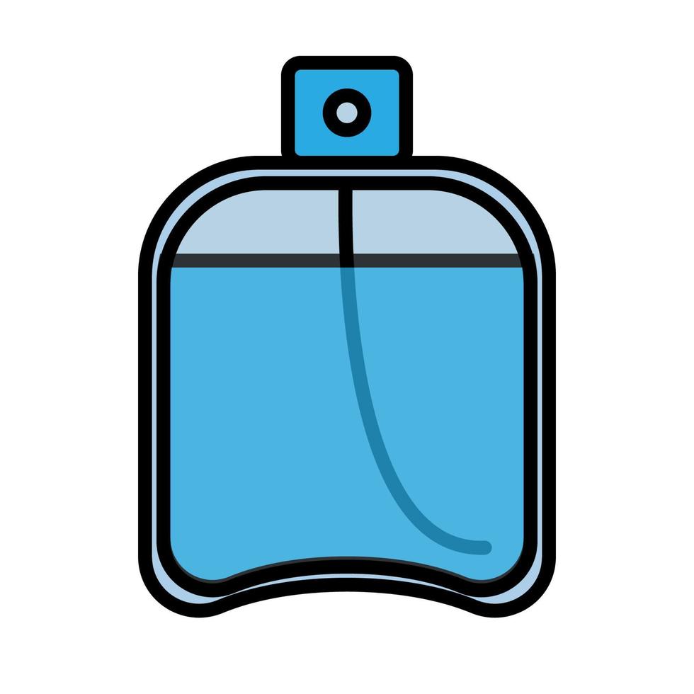 el icono azul plano es un simple cosmético glamoroso de moda, una botella de vidrio con perfume, adicolon, agua de tocador con un olor agradable y una guía de belleza. ilustración vectorial vector