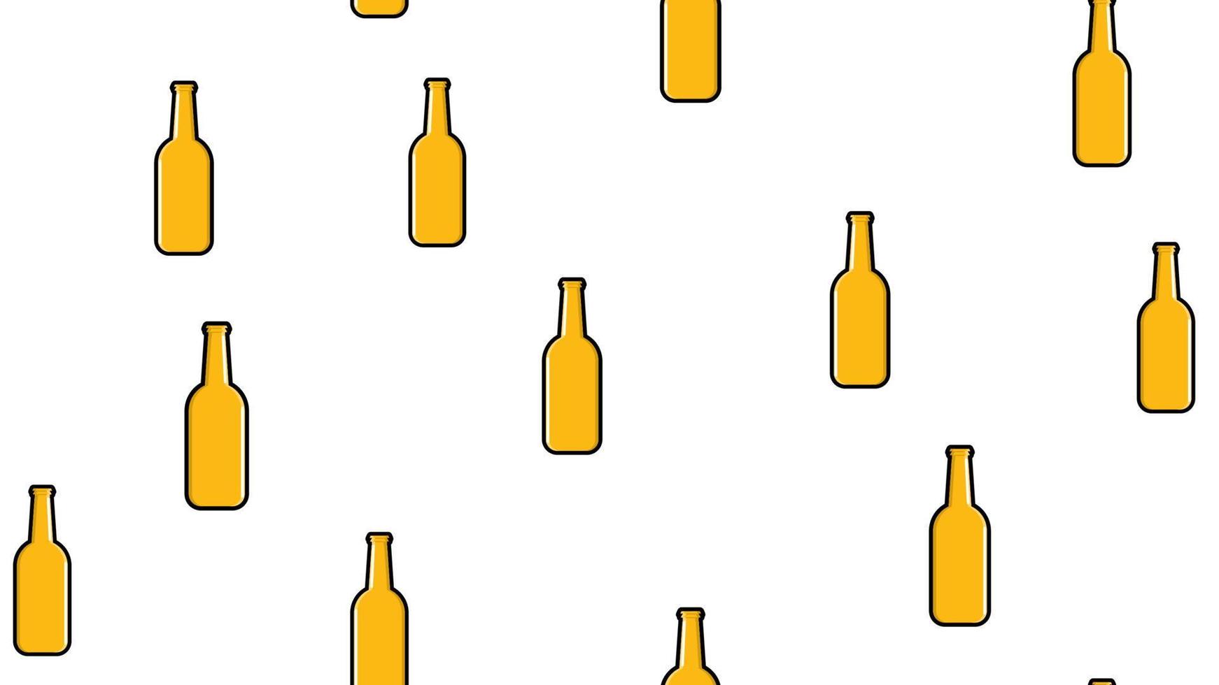 Seamless pattern of yellow repeating alcoholic beer glass bottles with beer frothy hop glass malt craft lager on a white background to the St. Patrick's Day. Vector illustration