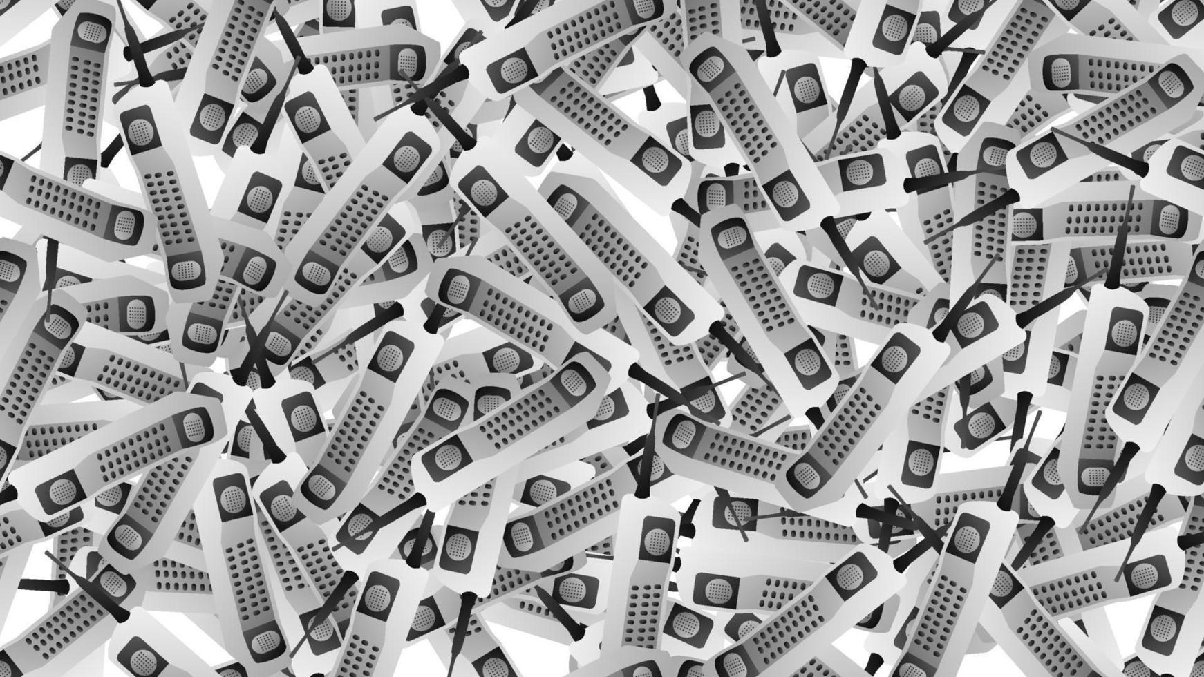 Seamless pattern of retro old hipster cell mobile phones from the 70s, 80s, 90s, 2000s, background vector