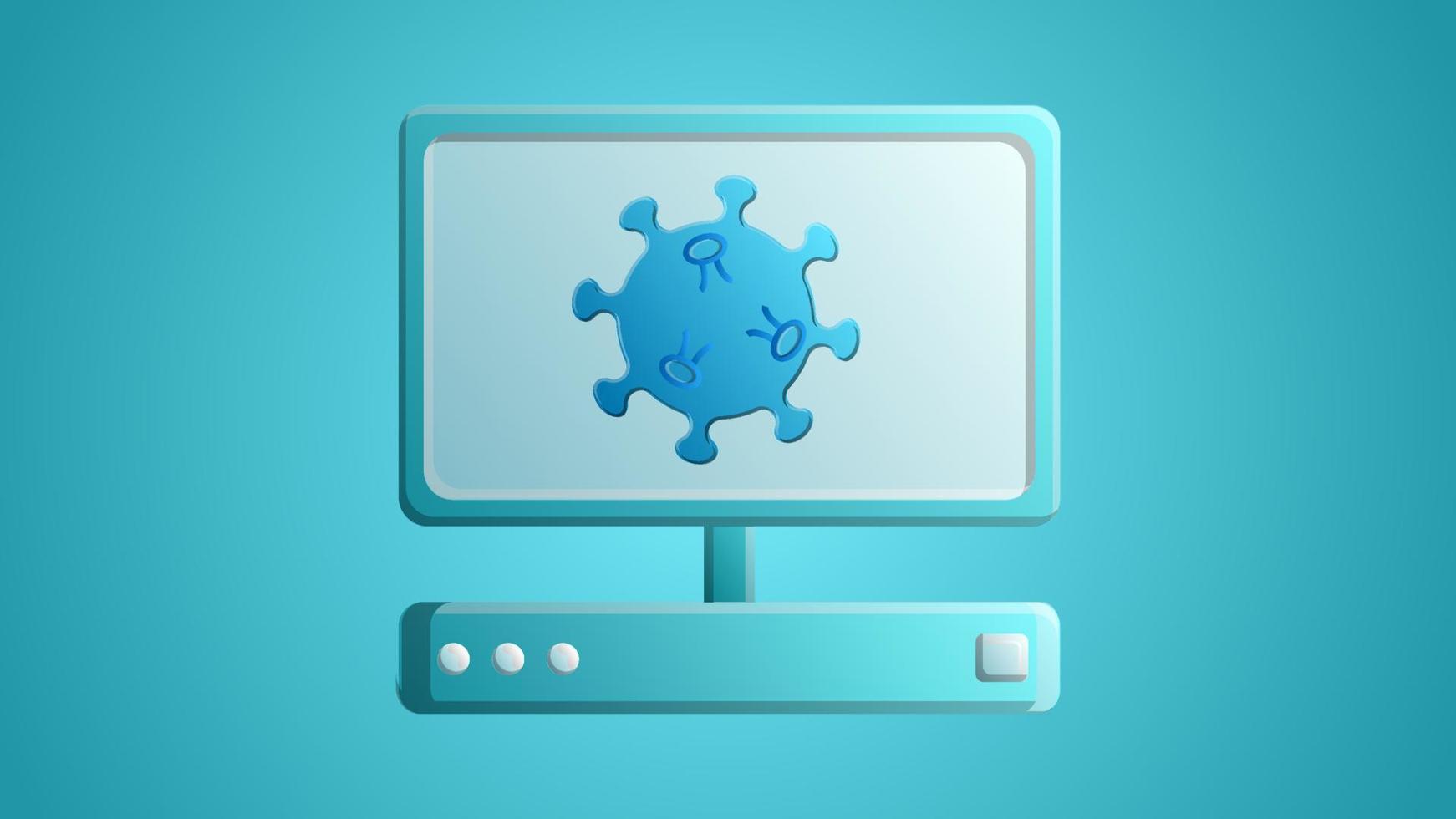 Diagnosis, study of the treatment of the disease of the molecule of the virus of the coronavirus infection on a medical computer monitor on a blue background vector