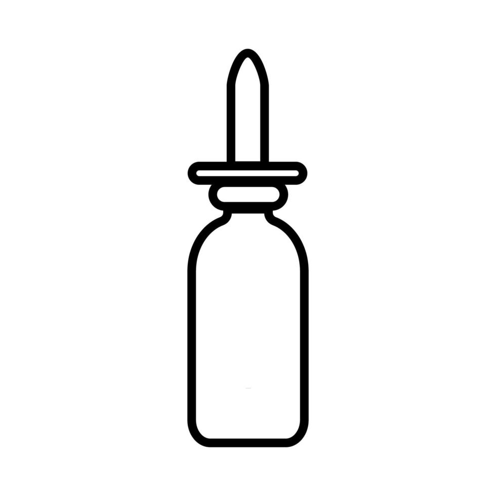 Small medical pharmacetic nasal drops in a jar for the treatment of rhinitis, a simple black and white icon on a white background. Vector illustration