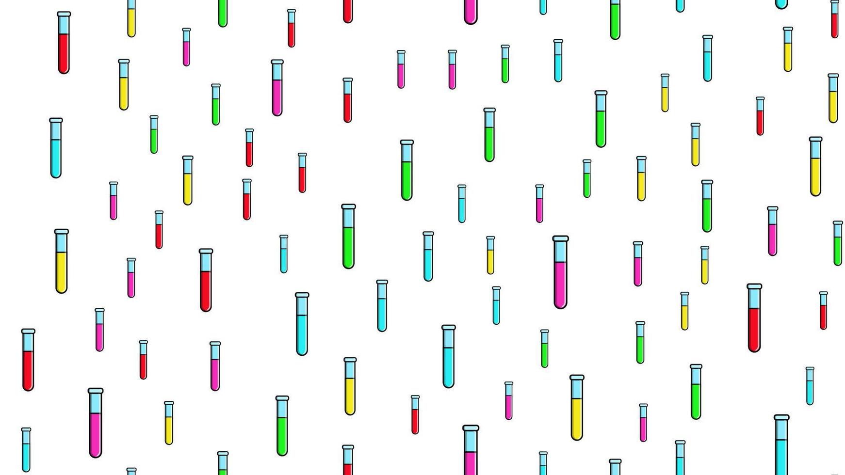 Seamless pattern texture of endless repeating long multi-colored medical chemical glass scientific test tubes of flasks cans on white background. Vector illustration