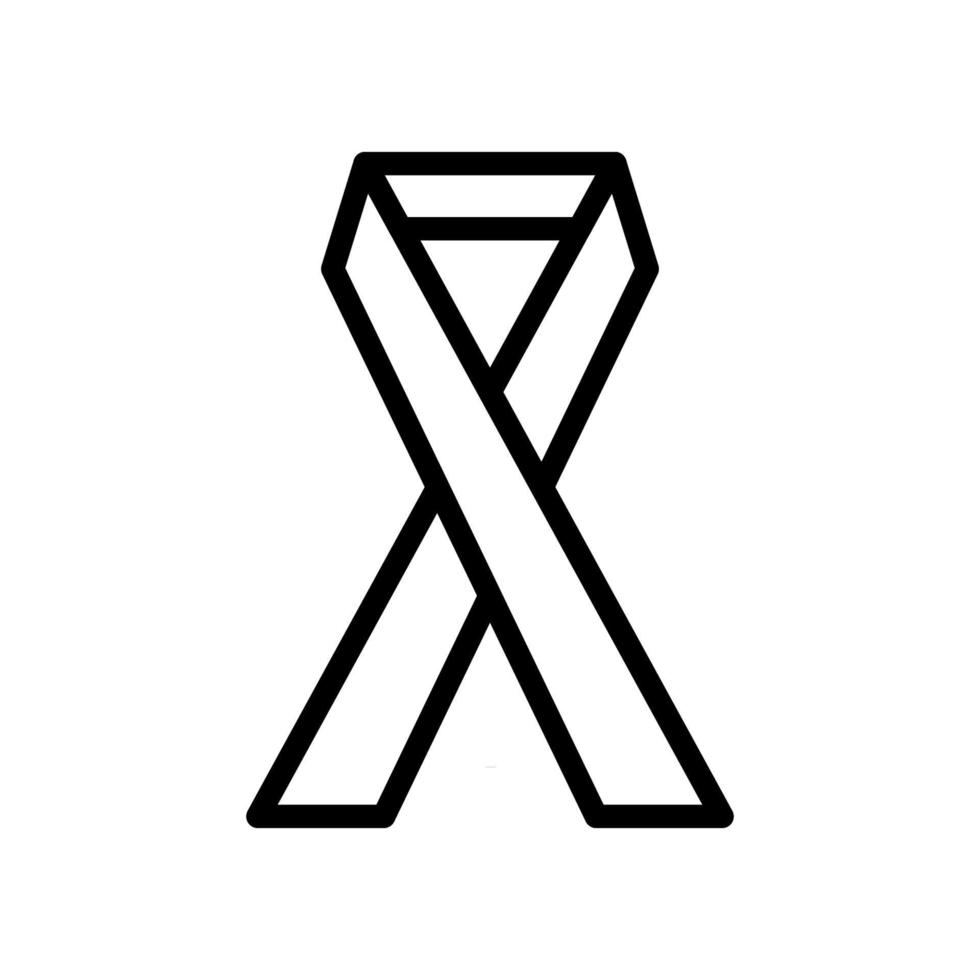 Medical red ribbon - the symbol of the fight against AIDS, a simple black and white icon on a white background. Vector illustration