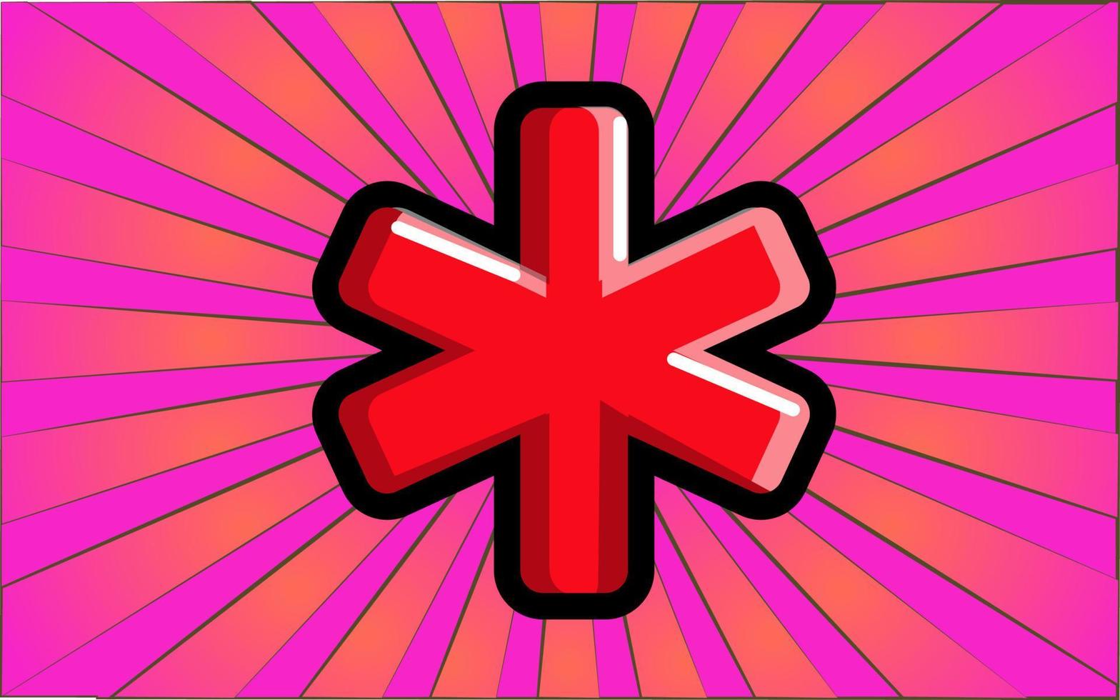 Medical red cross as a symbol of ambulance and health on a background of abstract purple rays. Vector illustration