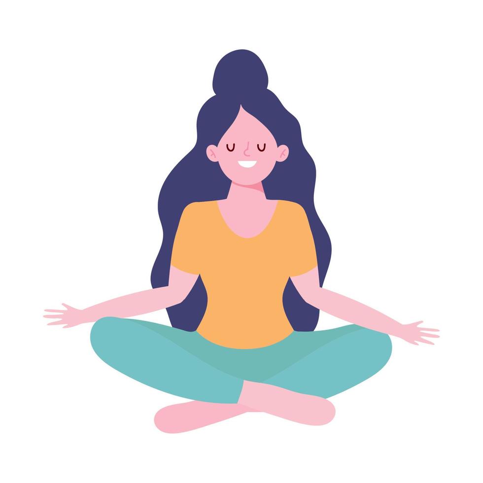 young woman practicing meditation yoga isolated design icon white background vector