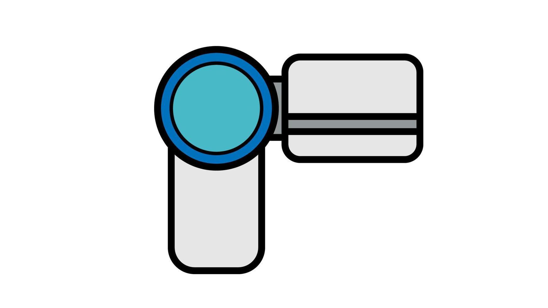 Vector illustration of a linear color flat icon digital video camera with a retractable screen for video filming on a white background. Concept computer digital technologies