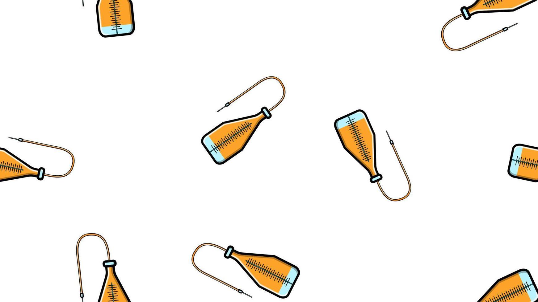textura de patrón sin costuras de goteros amarillos médicos repetitivos interminables con una aguja y un catéter en un hospital sobre un fondo blanco. ilustración vectorial vector