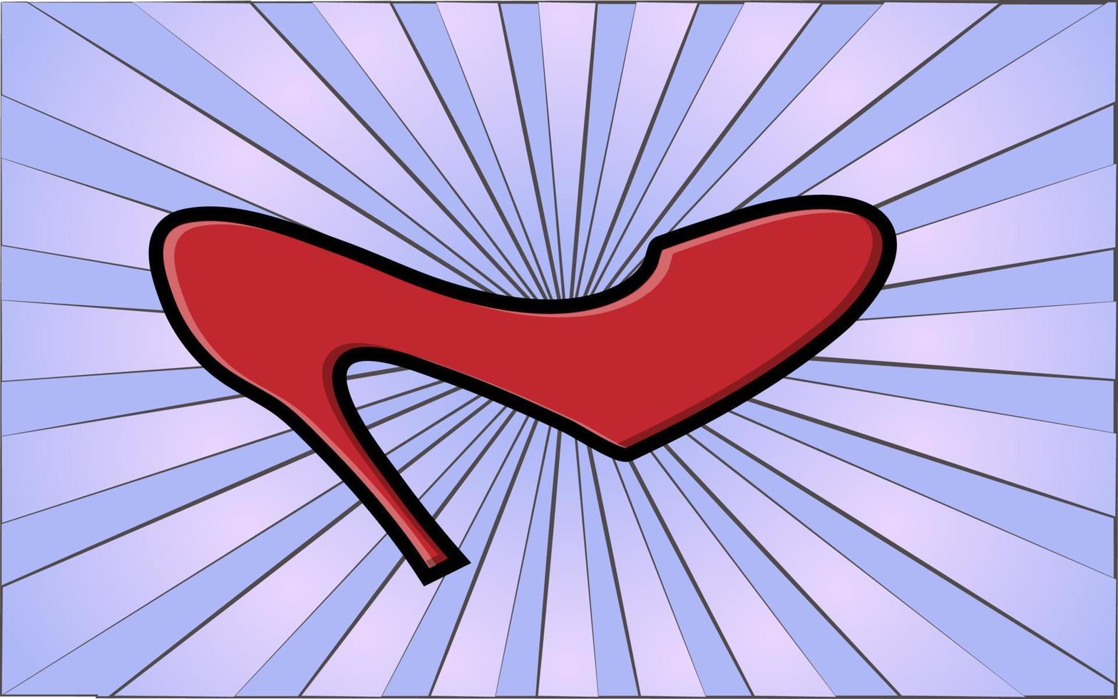 zapatos de tacón alto mujer rojo glamoroso de belleza sobre fondo de rayos rojos abstractos. ilustración vectorial vector