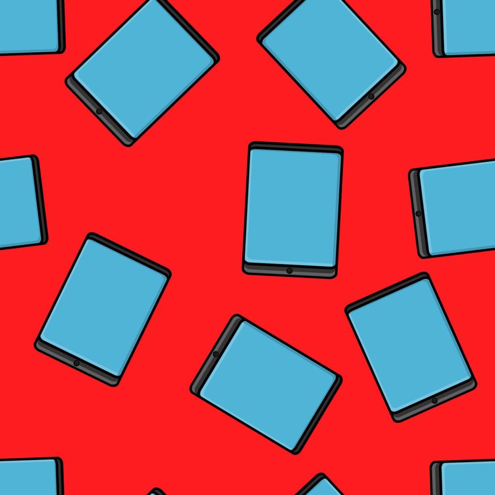 textura de patrones sin fisuras de aparatos modernos de tabletas móviles digitales nuevas en el estilo plano del dispositivo aislado en un fondo rojo. ilustración vectorial vector