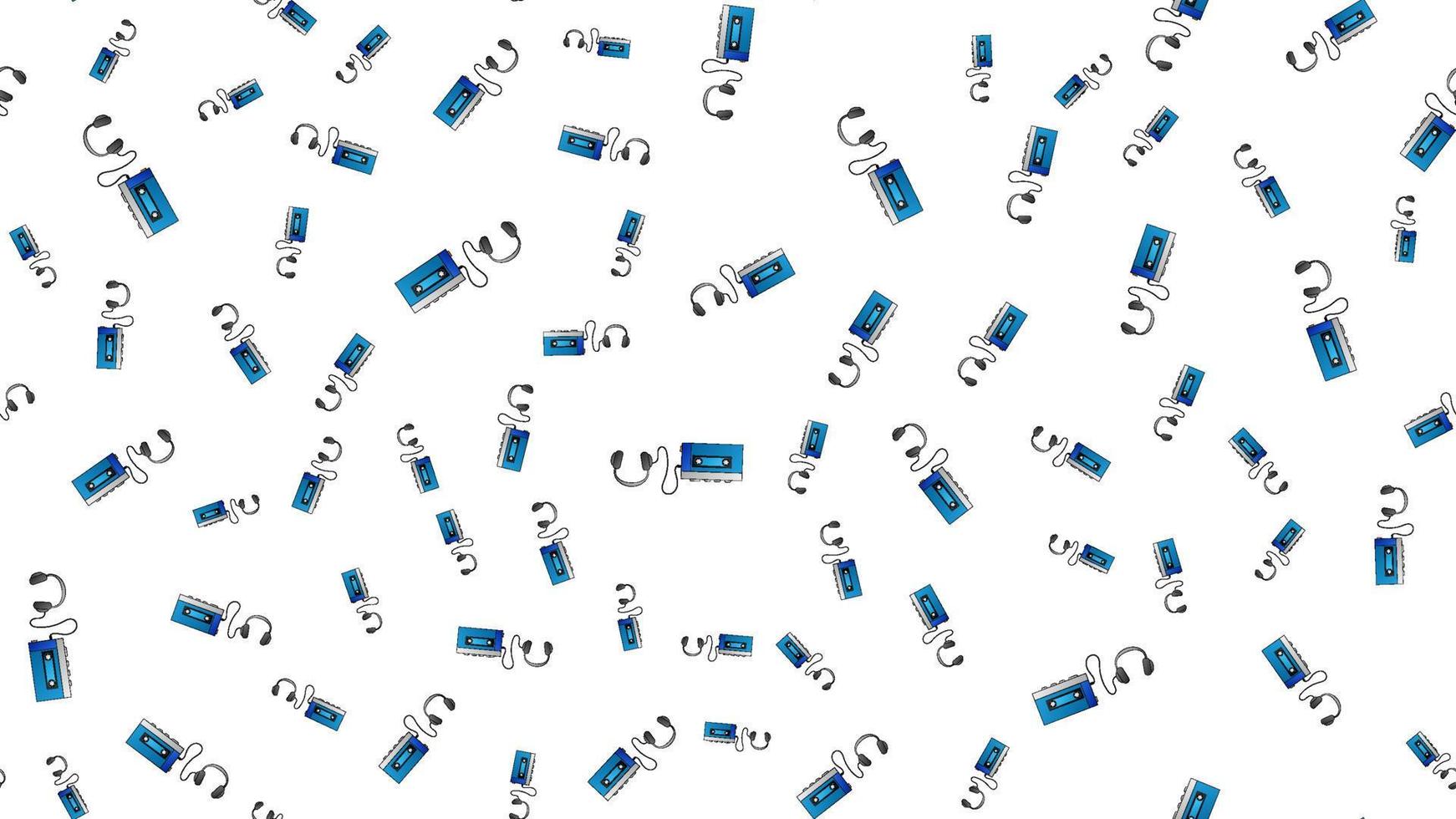 Seamless pattern of retro old hipster music audio cassette players from the 70s, 80s, 90s, 2000s on a white background vector