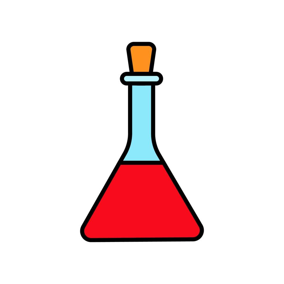 Triangular glass medical chemical flask for experiments, preparation of drugs in the laboratory, simple icon on a white background. Vector illustration