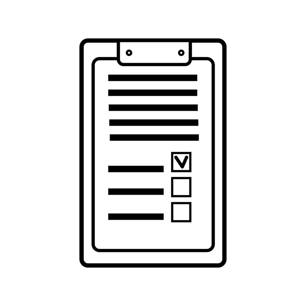 Rectangular paper business tablet for records with a clip, a medical notepad for prescriptions with a medical history, a simple black and white icon on a white background. Vector illustration