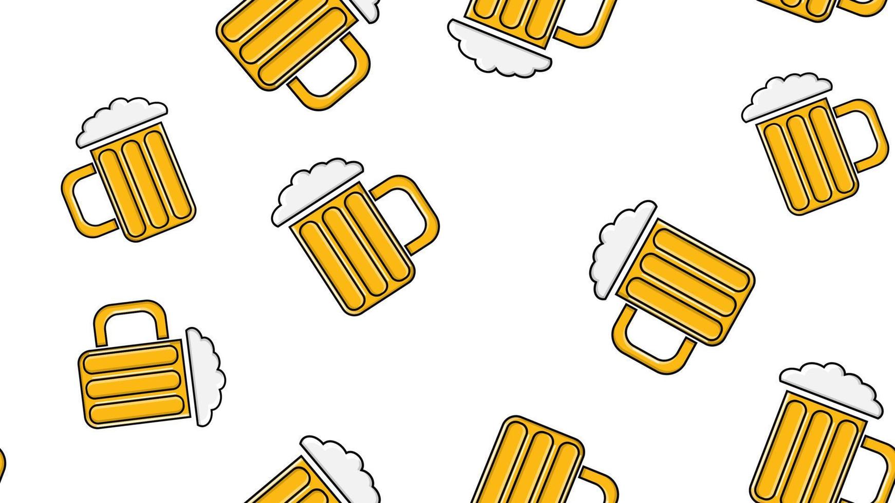 patrón sin costuras de vasos de cerveza alcohólica repetitivos amarillos con cerveza espumosa de lúpulo malta cerveza artesanal sobre un fondo blanco para el día de san patricio. ilustración vectorial vector