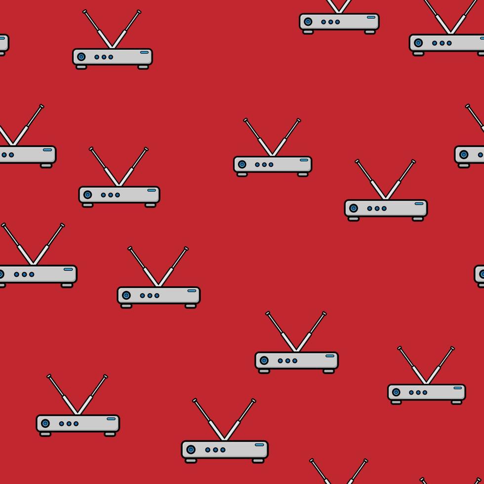 Seamless pattern, texture of modern powerful digital wireless white wi-fi routers, modems for the Internet, technology isolated on a red background vector