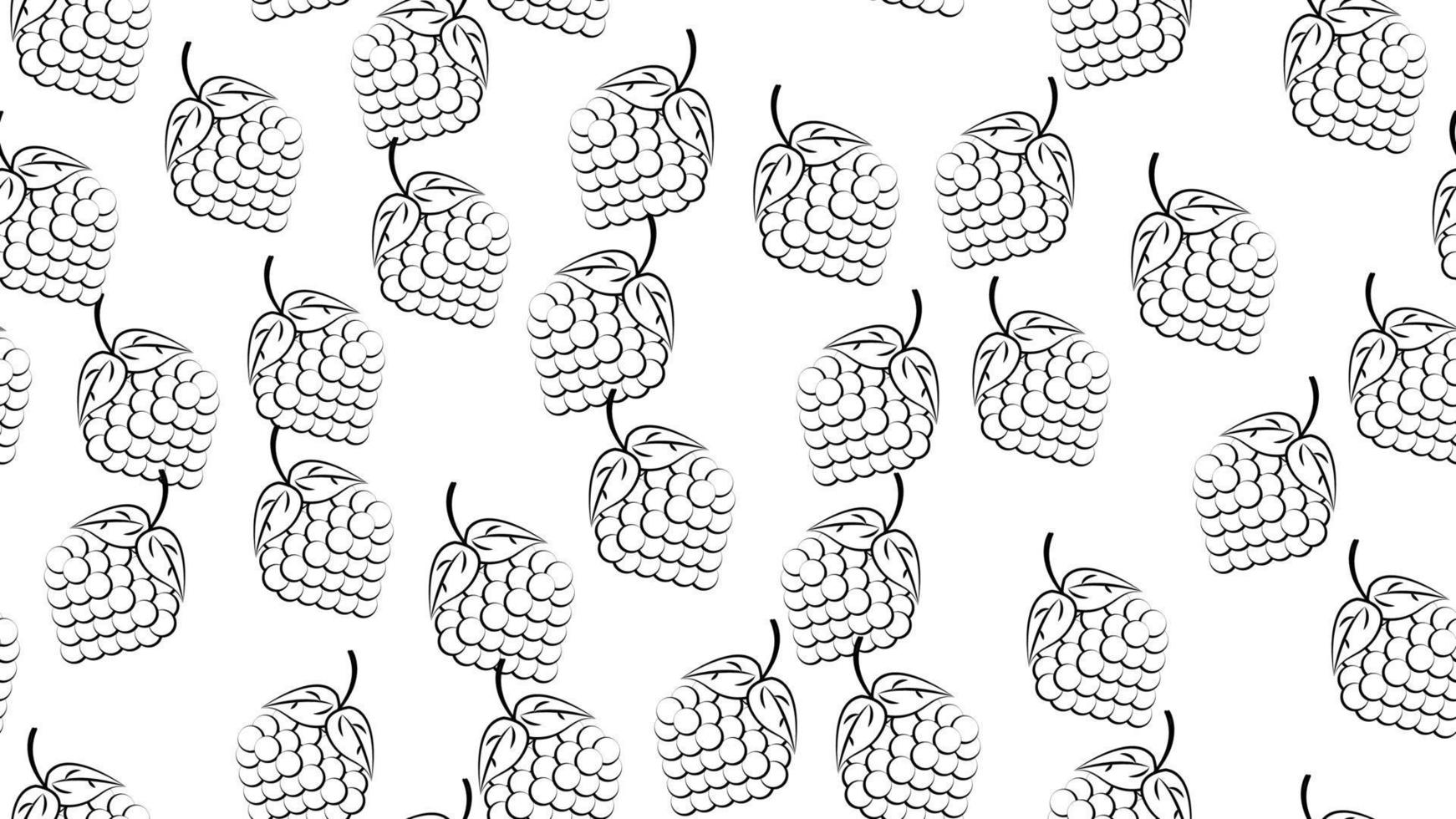 Blackberry blanco y negro sobre un fondo blanco, ilustración vectorial, patrón. baya con una hoja grande con una rama. apetitosa ilustración de comida, papel tapiz para cafetería y restaurante vector