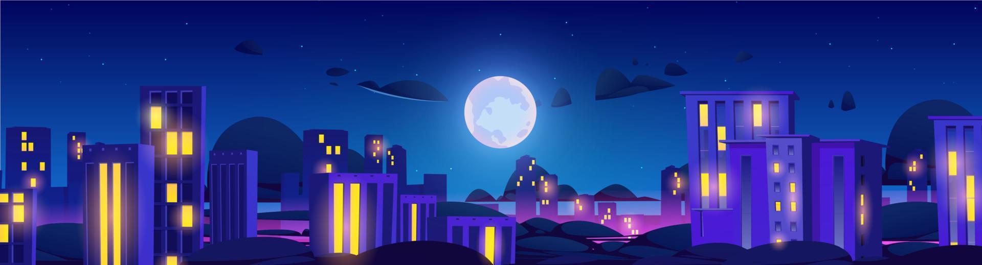 Night city with neon illumination, architecture vector