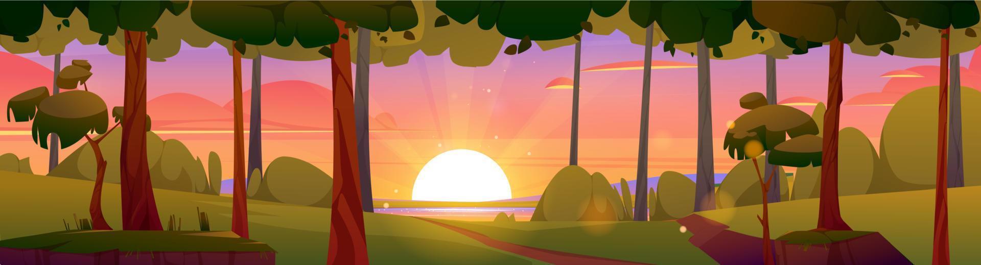 Cartoon nature landscape, summer evening forest vector