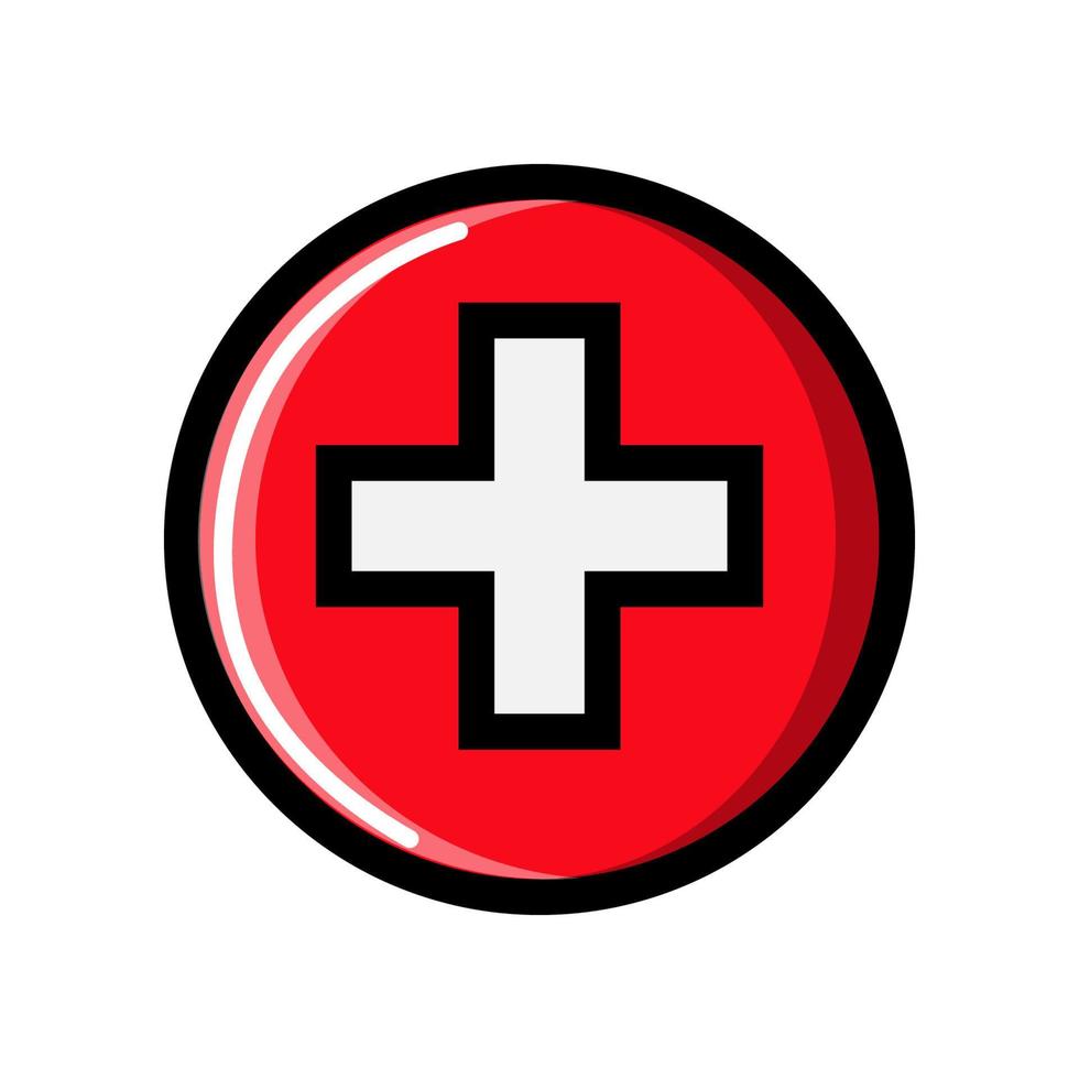 Round red medical cross logo symbol of help on white background. Vector abstract simple illustration icon