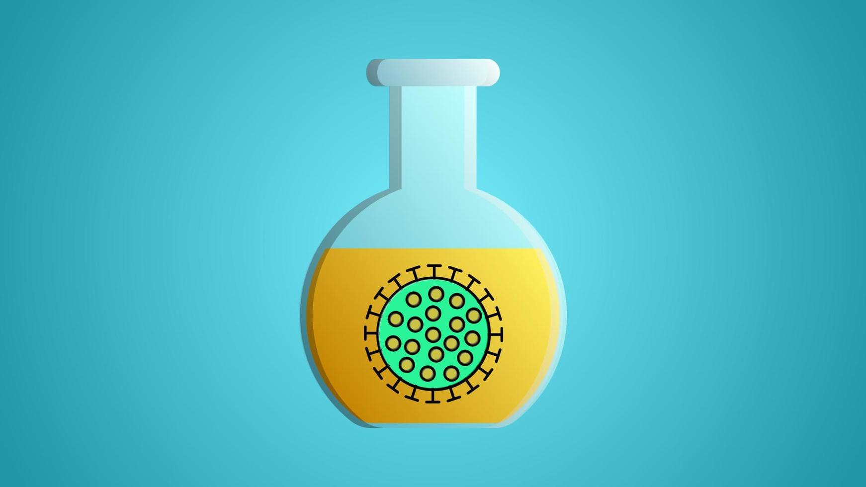 Glass laboratory medical flask scientific for the diagnosis and research of coronavirus infection disease covid-19 virus molecule on a blue background vector