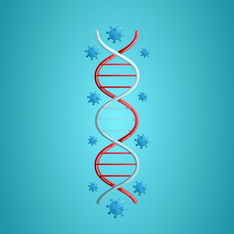 laboratorio médico científico molécula de adn y enfermedad de infección por coronavirus covid-19 molécula de virus sobre un fondo azul vector